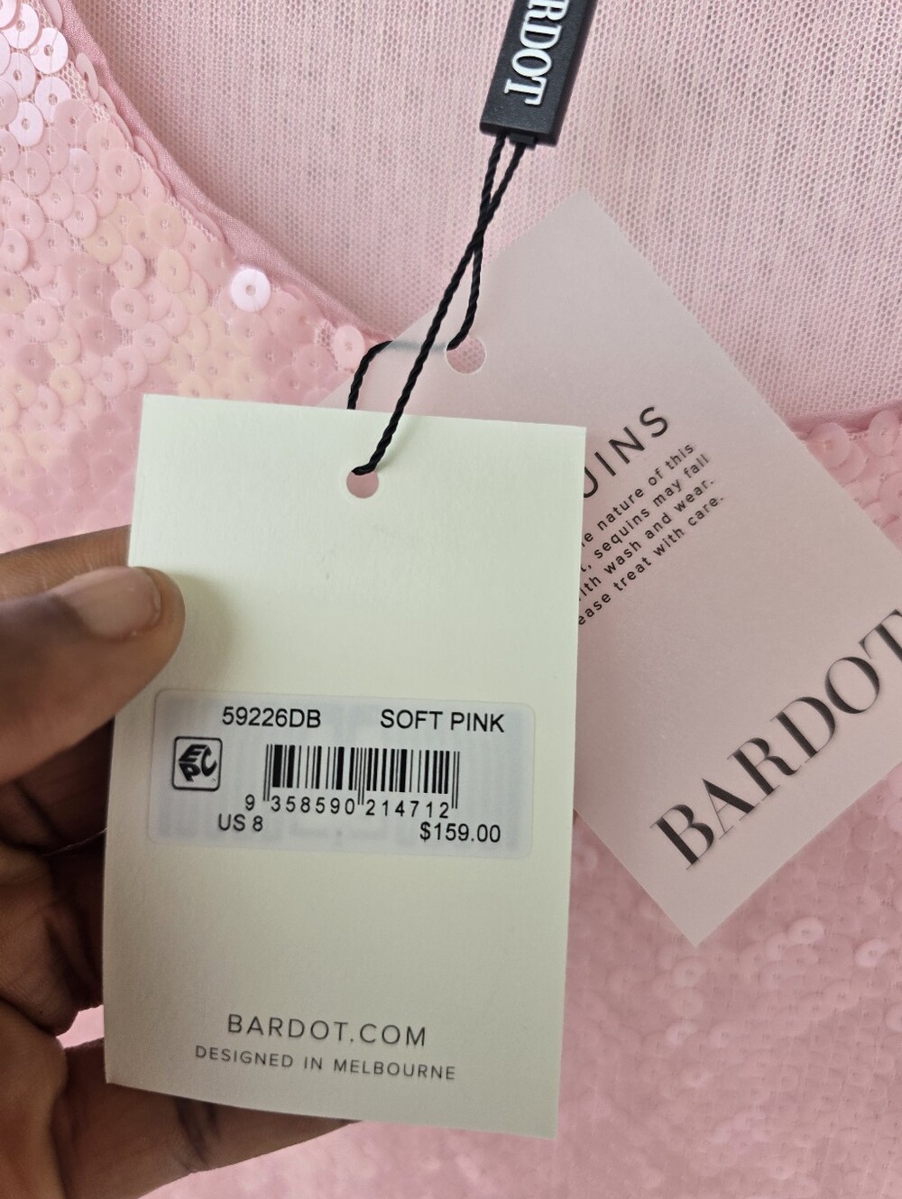 Anthropologie Bardot Pink Sequin Dress Sz S Long Sleeve Scoop Neck Cocktail NWT - Picture 6 of 10